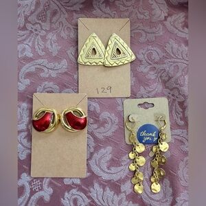 Gold-Tone Earrings with Red Enamel Accents - Women’s Fashion Jewelry